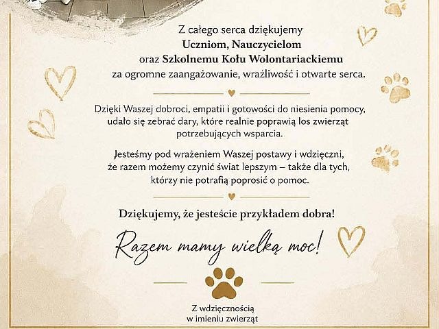 Podziękowania dla Szkoły Podstawowej w Janowcu Kościelnym
